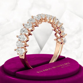 North South Pear Cut Diamond Art Deco Half Eternity Stacking Band - Evara Jewelry LLC