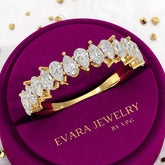 North South Pear Cut Diamond Art Deco Half Eternity Stacking Band - Evara Jewelry LLC