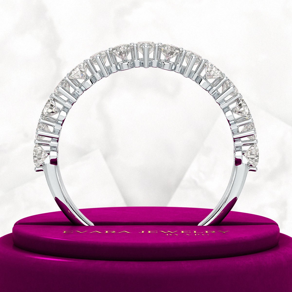 North South Pear Cut Diamond Art Deco Half Eternity Stacking Band - Evara Jewelry LLC