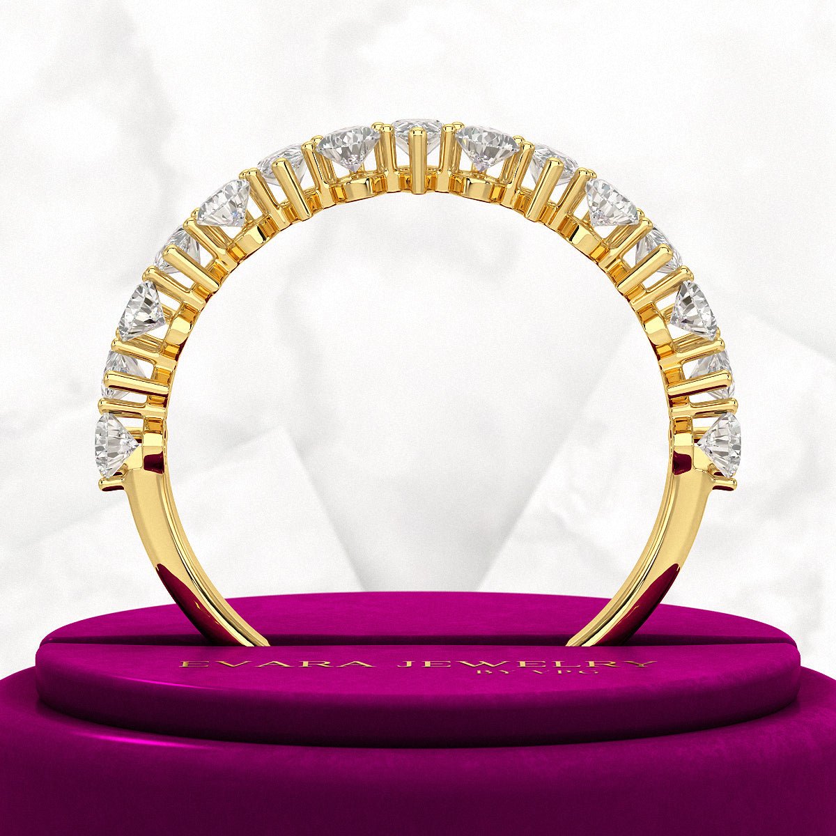 North South Pear Cut Diamond Art Deco Half Eternity Stacking Band - Evara Jewelry LLC