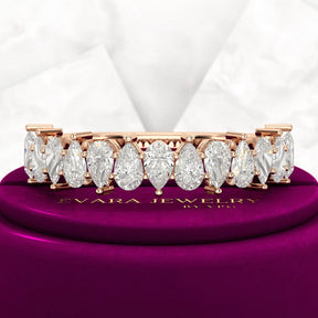 North South Pear Cut Diamond Art Deco Half Eternity Stacking Band - Evara Jewelry LLC