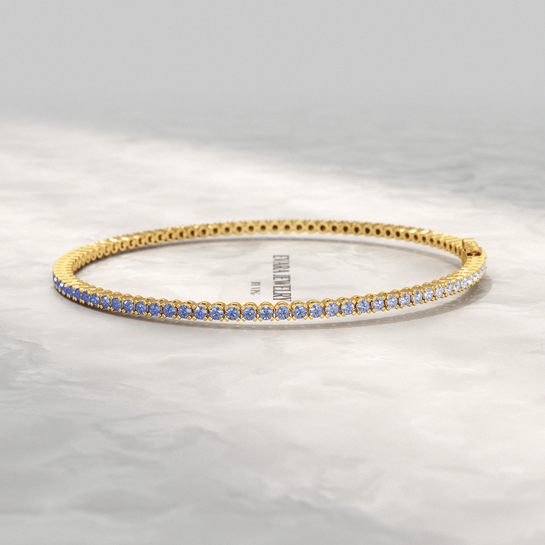 Ombre 3.14 Carats Natural Blue Sapphire Tennis Bracelet in 14K/18K Yellow Gold - Evara Jewelry LLC