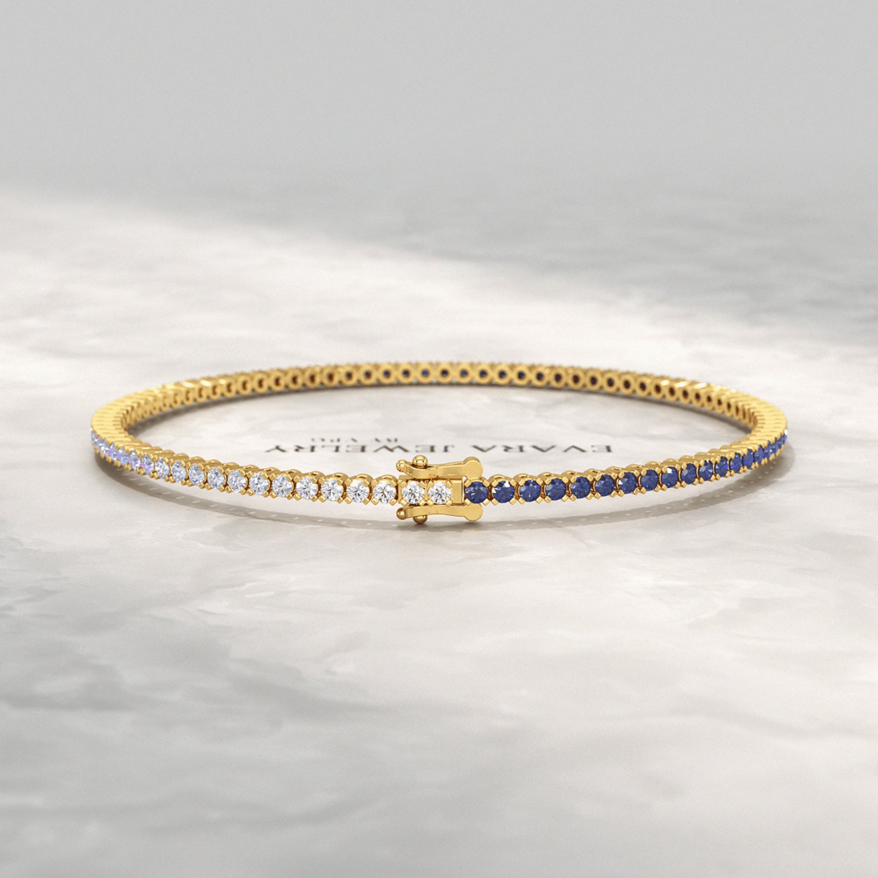 Ombre 3.14 Carats Natural Blue Sapphire Tennis Bracelet in 14K/18K Yellow Gold - Evara Jewelry LLC