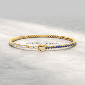 Ombre 3.14 Carats Natural Blue Sapphire Tennis Bracelet in 14K/18K Yellow Gold - Evara Jewelry LLC
