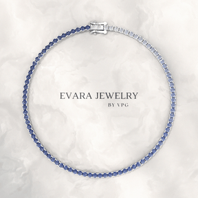Ombre 3.14 Carats Natural Blue Sapphire Tennis Bracelet in 14K/18K Yellow Gold - Evara Jewelry LLC