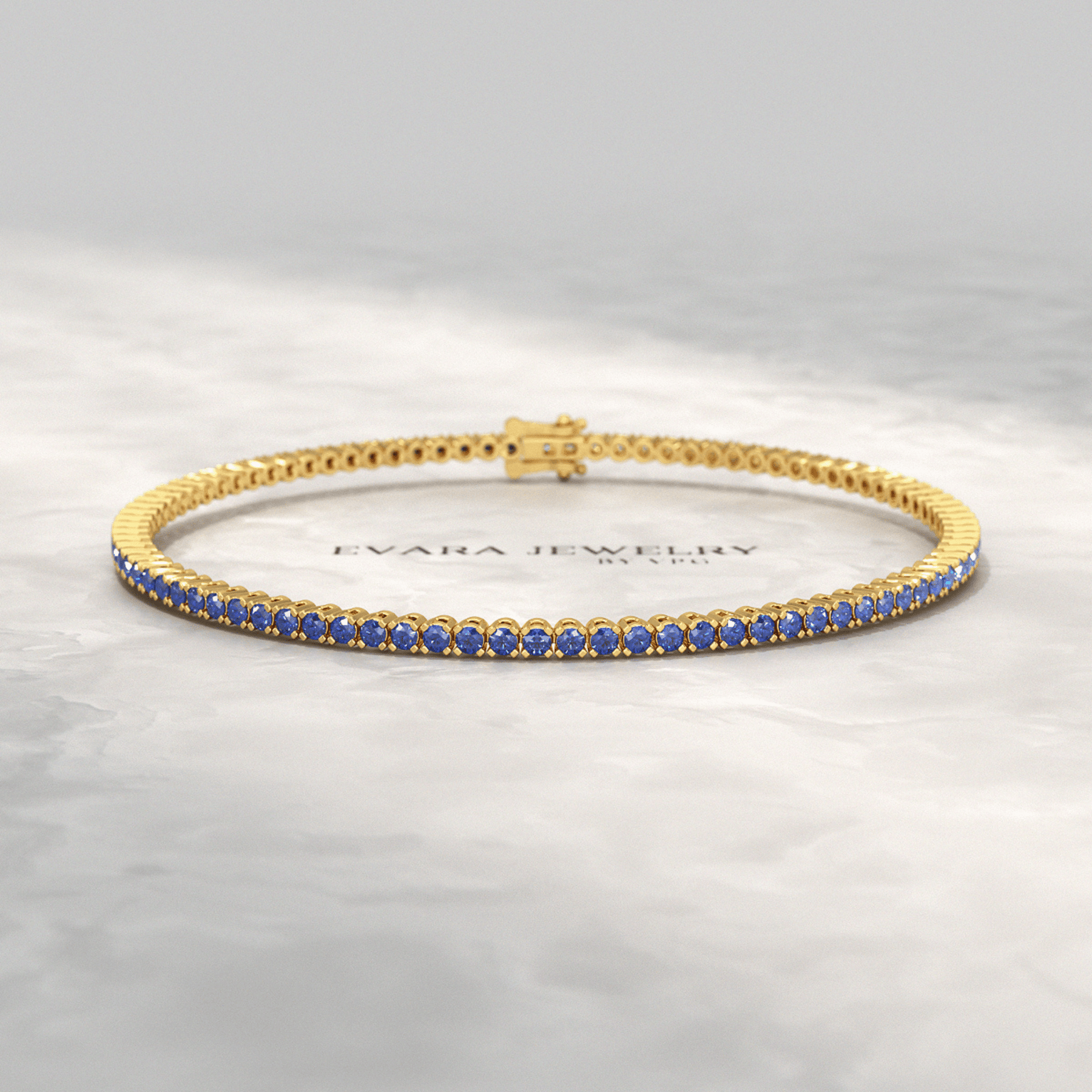 Ombre 3.14 Carats Natural Blue Sapphire Tennis Bracelet in 14K/18K Yellow Gold - Evara Jewelry LLC