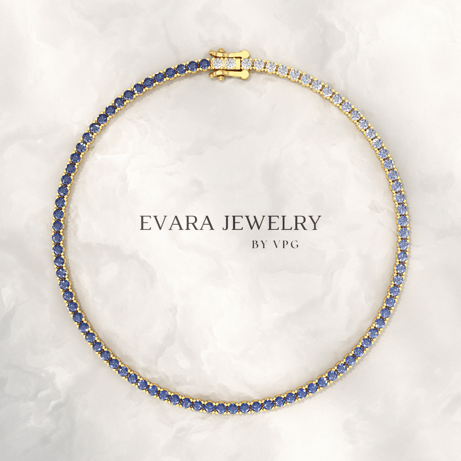 Ombre 3.14 Carats Natural Blue Sapphire Tennis Bracelet in 14K/18K Yellow Gold - Evara Jewelry LLC