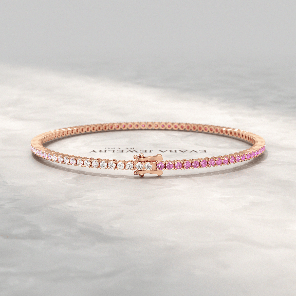 Ombre 3.24 Carats Natural Pink Sapphire Tennis Bracelet in 14K/18K White Gold - Evara Jewelry LLC