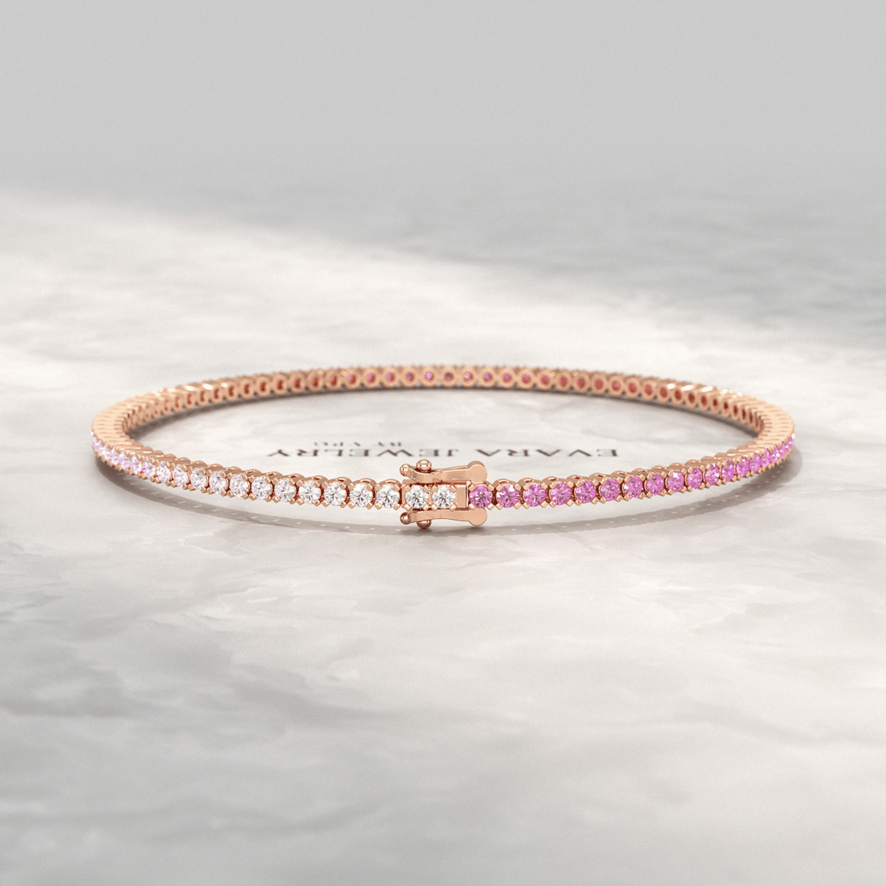 Ombre 3.24 Carats Natural Pink Sapphire Tennis Bracelet in 14K/18K White Gold - Evara Jewelry LLC