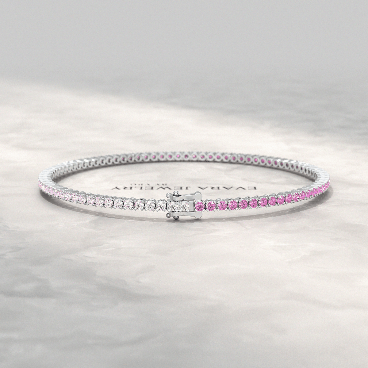 Ombre 3.24 Carats Natural Pink Sapphire Tennis Bracelet in 14K/18K White Gold - Evara Jewelry LLC
