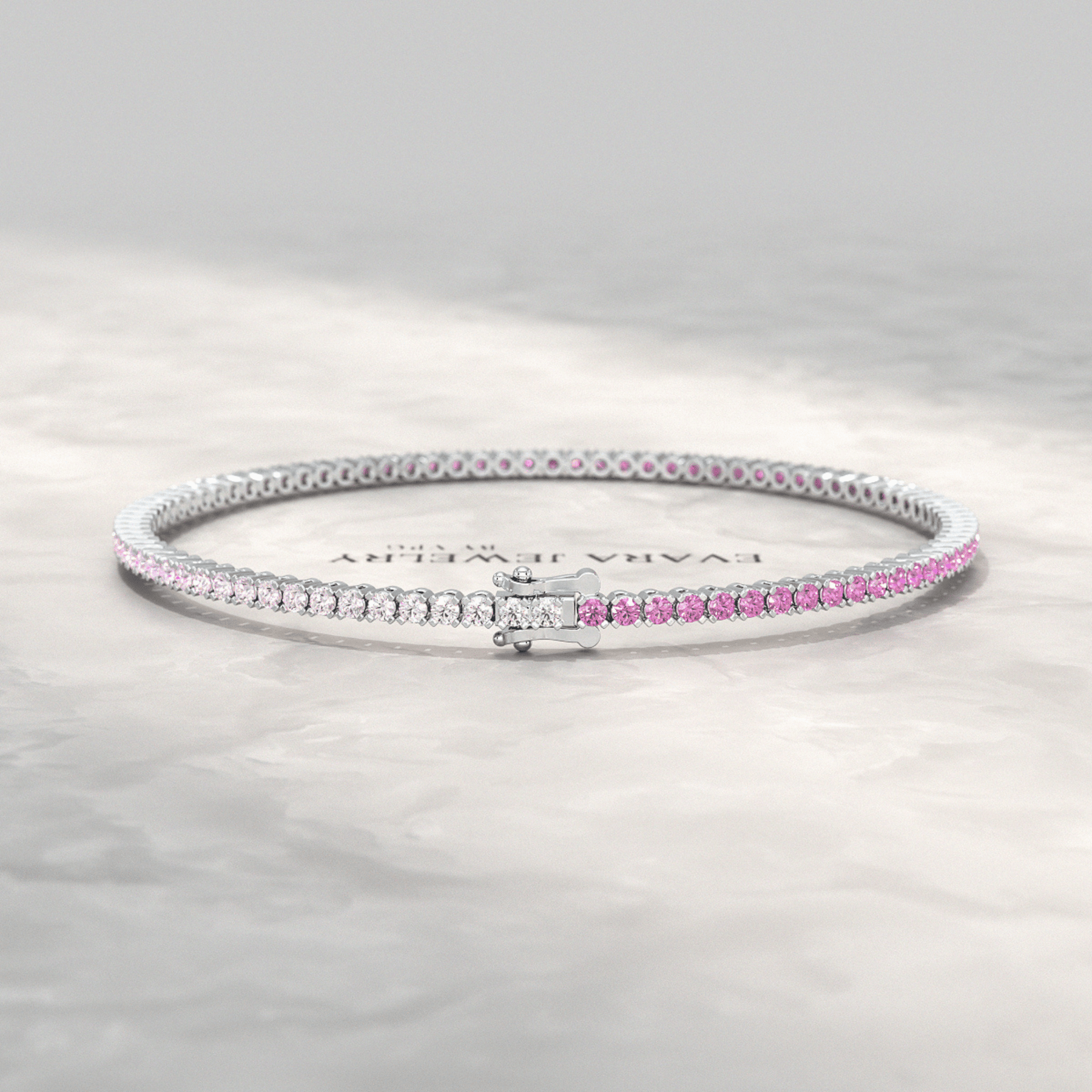 Ombre 3.24 Carats Natural Pink Sapphire Tennis Bracelet in 14K/18K White Gold - Evara Jewelry LLC