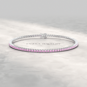Ombre 3.24 Carats Natural Pink Sapphire Tennis Bracelet in 14K/18K White Gold - Evara Jewelry LLC
