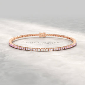 Ombre 3.28 Carats Natural Pink Sapphire Tennis Bracelet in 14K/18K Rose Gold - Evara Jewelry LLC