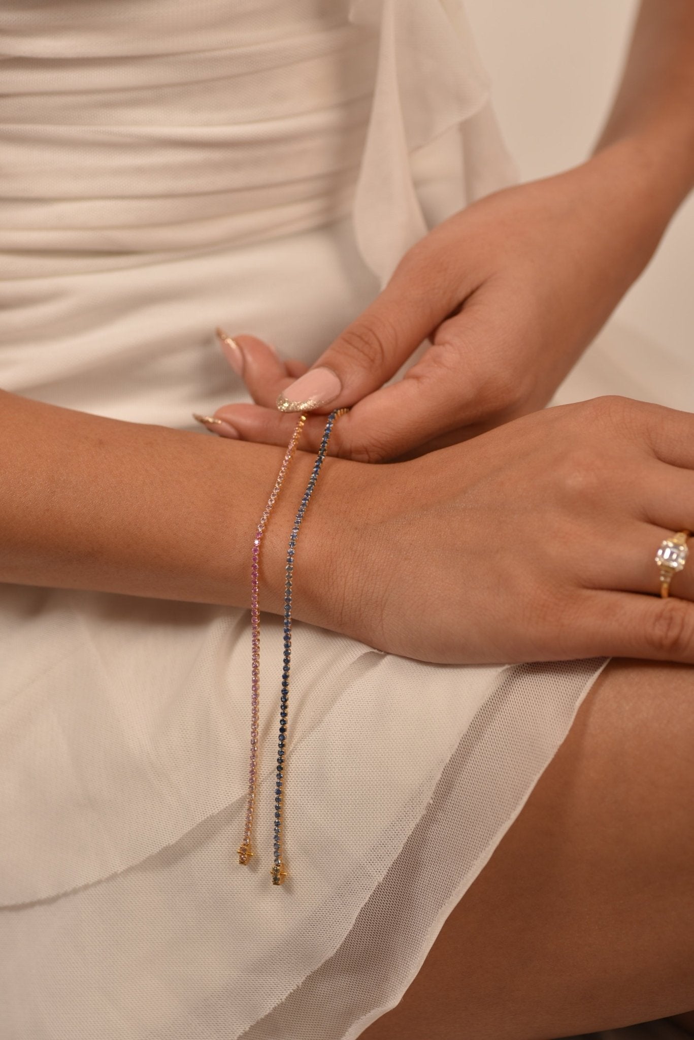 Ombre 3.28 Carats Natural Pink Sapphire Tennis Bracelet in 14K/18K Rose Gold - Evara Jewelry LLC