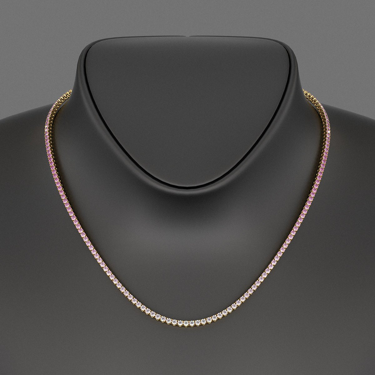 Ombre Natural Pink Sapphire Tennis Necklace in 14K/18K Gold - Evara Jewelry LLC
