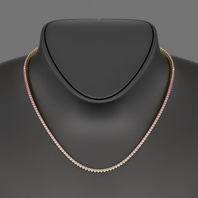 Ombre Natural Pink Sapphire Tennis Necklace in 14K/18K Gold - Evara Jewelry LLC