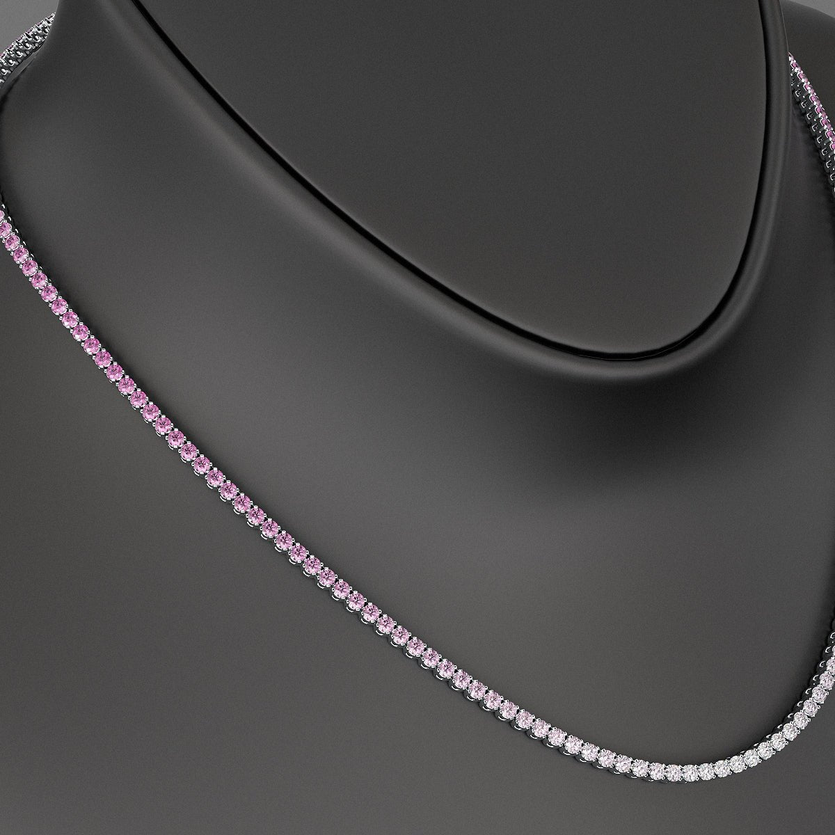 Ombre Natural Pink Sapphire Tennis Necklace in 14K/18K Gold - Evara Jewelry LLC