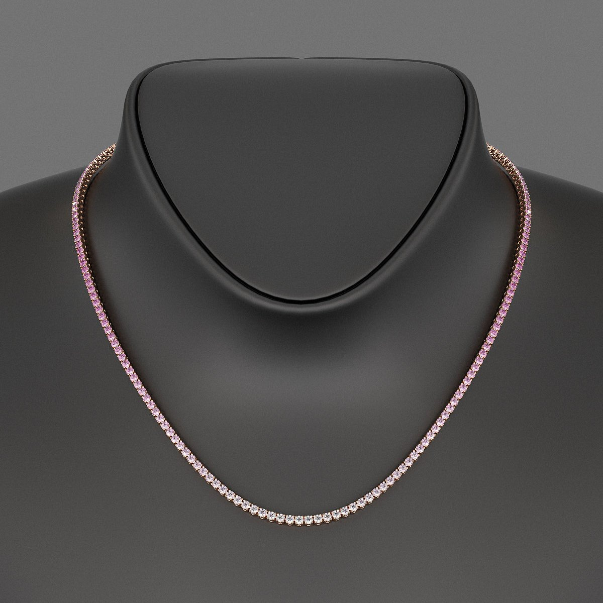 Ombre Natural Pink Sapphire Tennis Necklace in 14K/18K Gold - Evara Jewelry LLC
