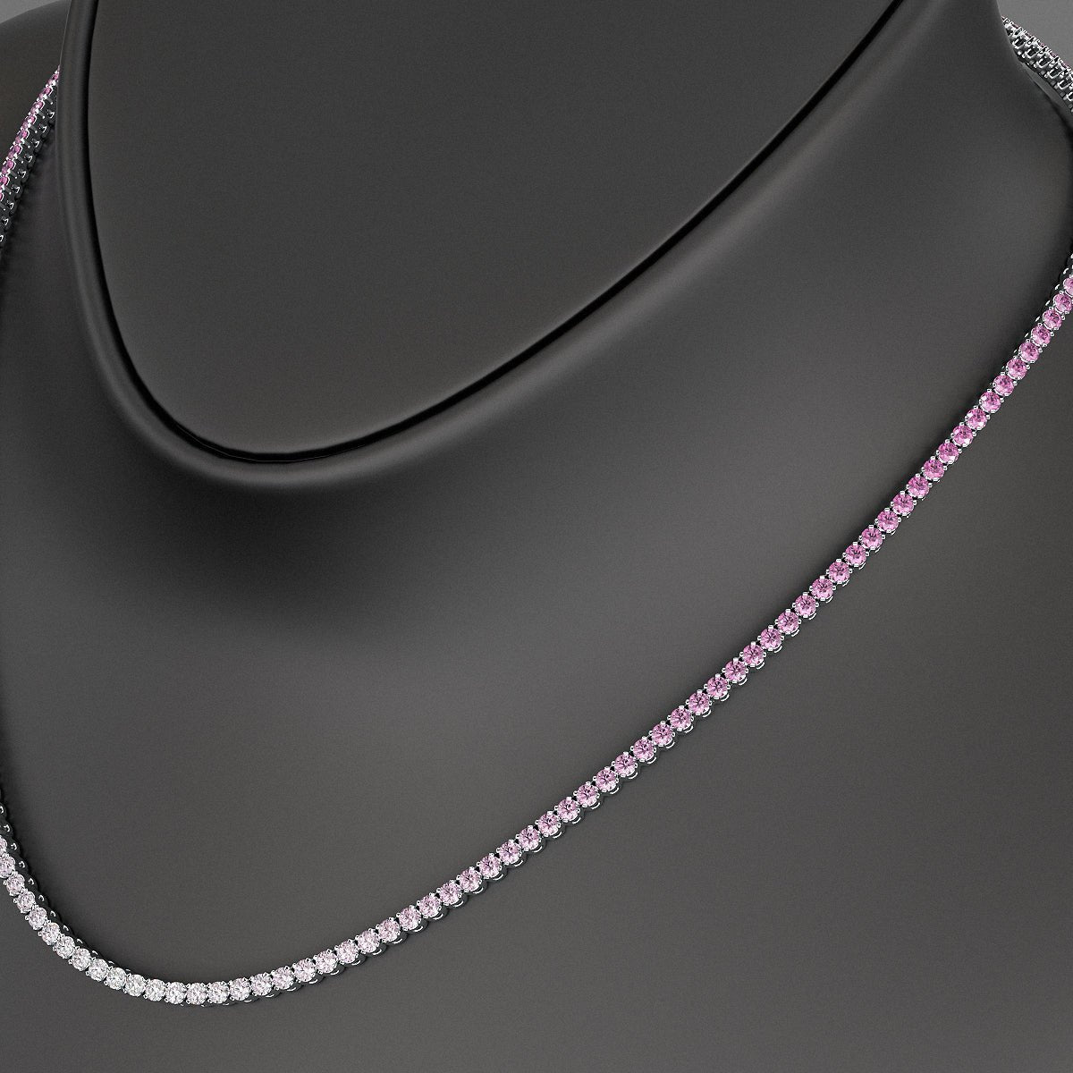 Ombre Natural Pink Sapphire Tennis Necklace in 14K/18K Gold - Evara Jewelry LLC