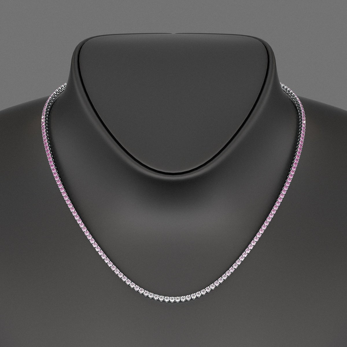 Ombre Natural Pink Sapphire Tennis Necklace in 14K/18K Gold - Evara Jewelry LLC