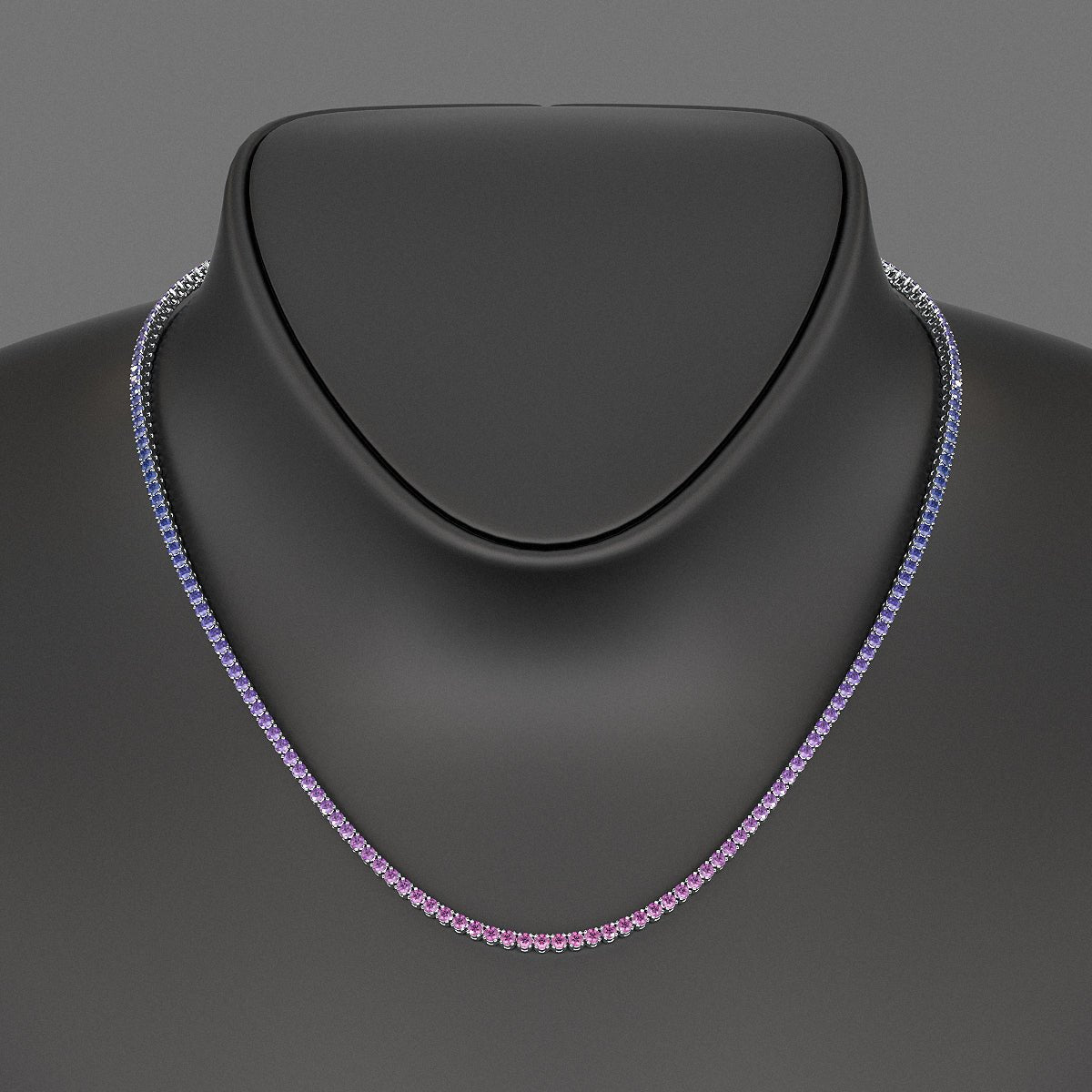 Ombre Necklace with Natural Pink Sapphire, Blue Sapphire & Amethyst in 14K/18K White Gold - Evara Jewelry LLC
