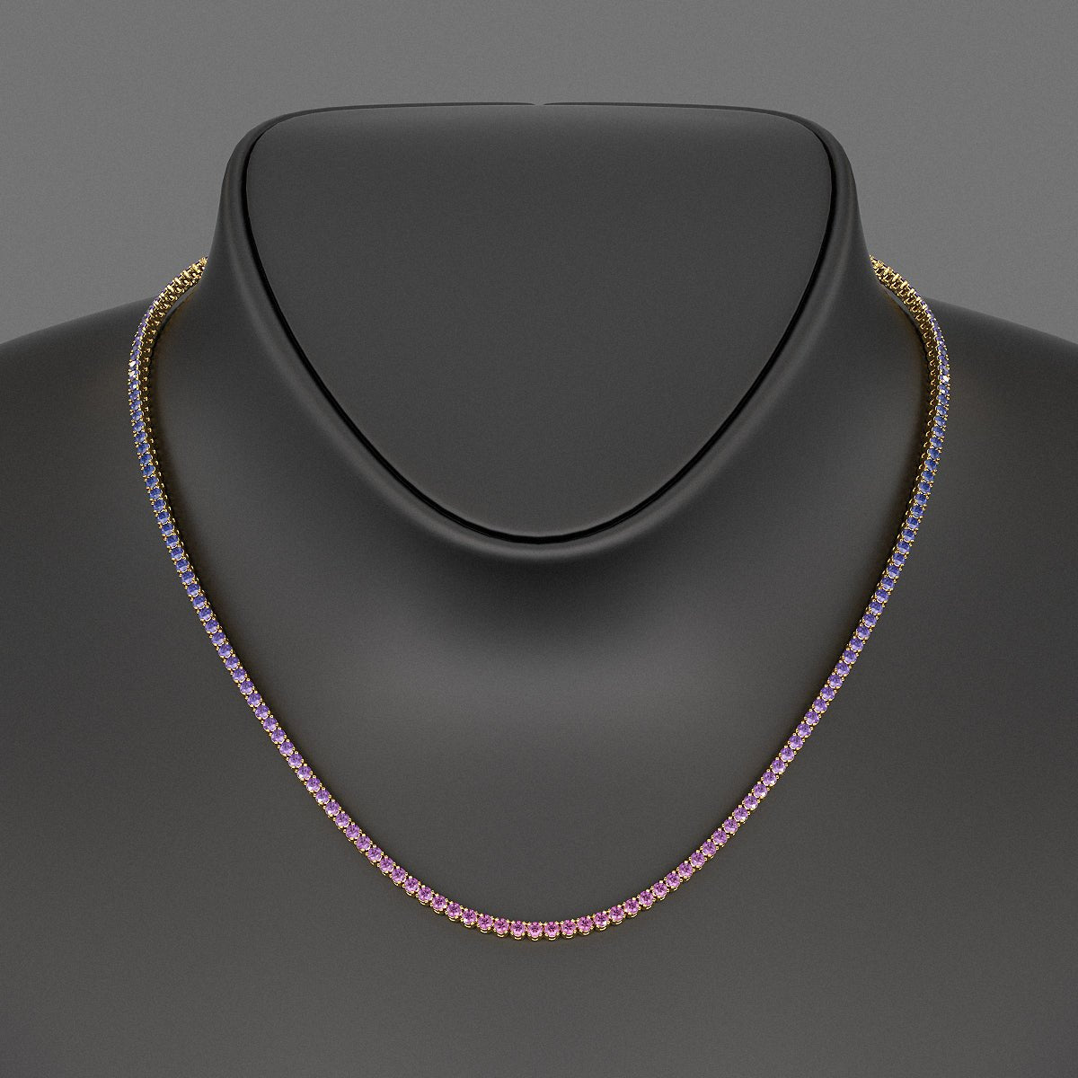 Ombre Necklace with Natural Pink Sapphire, Blue Sapphire & Amethyst in 14K/18K White Gold - Evara Jewelry LLC