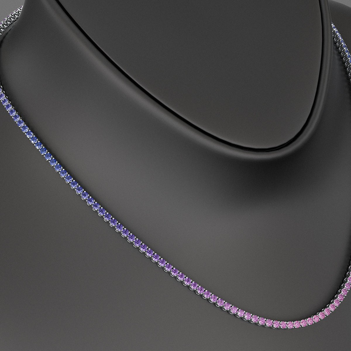 Ombre Necklace with Natural Pink Sapphire, Blue Sapphire & Amethyst in 14K/18K White Gold - Evara Jewelry LLC