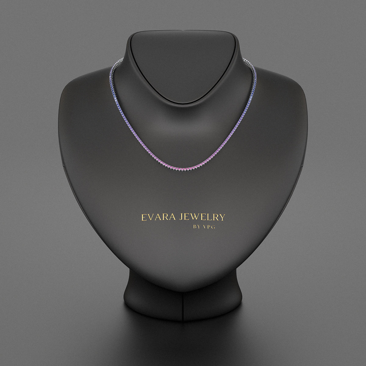 Ombre Necklace with Natural Pink Sapphire, Blue Sapphire & Amethyst in 14K/18K White Gold - Evara Jewelry LLC