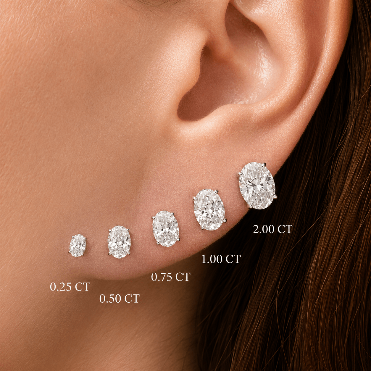 Oval Cut Lab Grown Diamond Stud Earrings: 4 Prong Set, Everyday Earrings - Evara Jewelry LLC