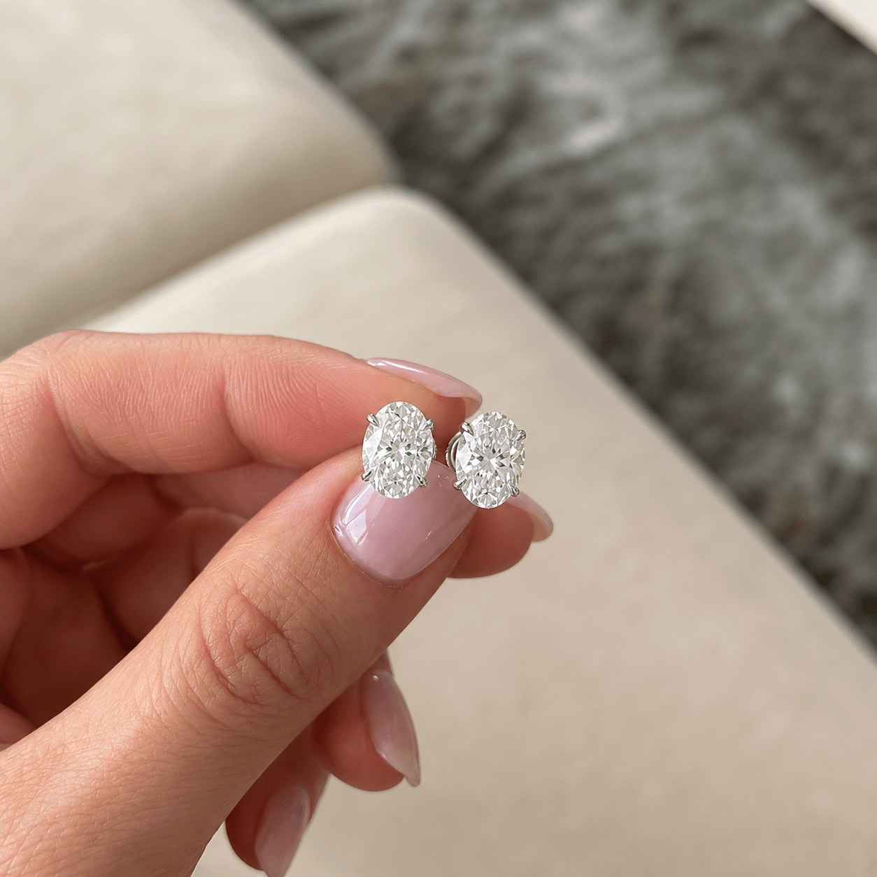 Oval Cut Lab Grown Diamond Stud Earrings: 4 Prong Set, Everyday Earrings - Evara Jewelry LLC