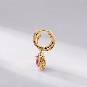 Oval Cut Natural Pink Sapphire Hoop Earrings: 14K Rose Gold, Halo Diamond Hoops - Evara Jewelry LLC