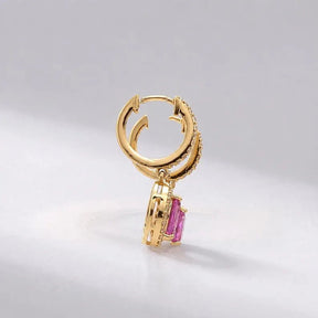 Oval Cut Natural Pink Sapphire Hoop Earrings: 14K Rose Gold, Halo Diamond Hoops - Evara Jewelry LLC