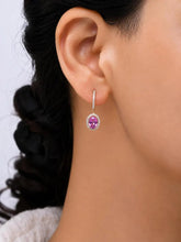 Oval Cut Natural Pink Sapphire Hoop Earrings: 14K Rose Gold, Halo Diamond Hoops - Evara Jewelry LLC