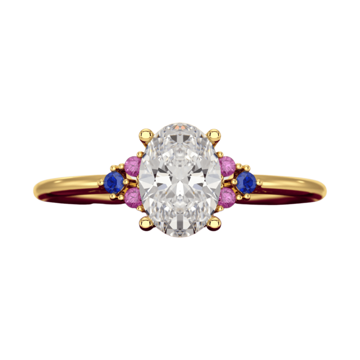 Oval CVD Diamond Engagement Ring with Natural Ruby & Sapphire - Evara Jewelry LLC