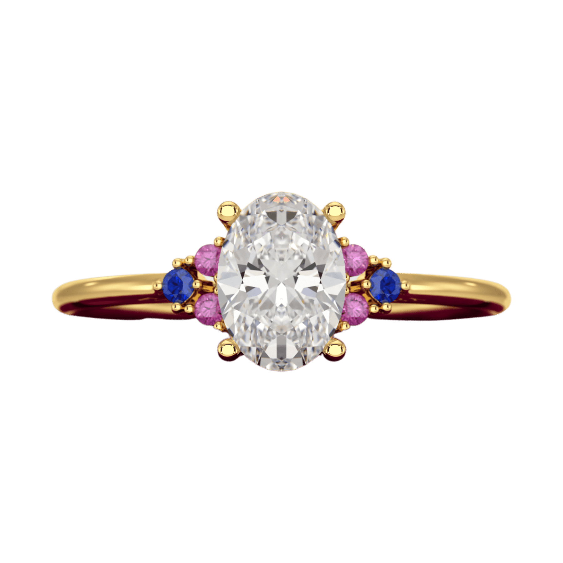 Oval CVD Diamond Engagement Ring with Natural Ruby & Sapphire - Evara Jewelry LLC