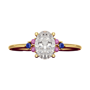 Oval CVD Diamond Engagement Ring with Natural Ruby & Sapphire - Evara Jewelry LLC