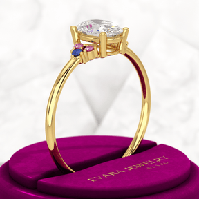 Oval CVD Diamond Engagement Ring with Natural Ruby & Sapphire - Evara Jewelry LLC