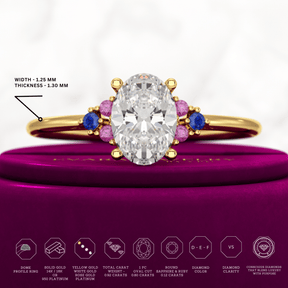 Oval CVD Diamond Engagement Ring with Natural Ruby & Sapphire - Evara Jewelry LLC