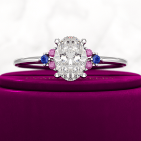 Oval CVD Diamond Engagement Ring with Natural Ruby & Sapphire - Evara Jewelry LLC