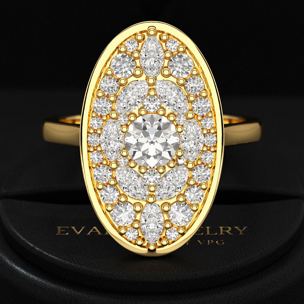 Oval Shape Diamond Mosaic Proposal Ring - Evara Jewelry LLC
