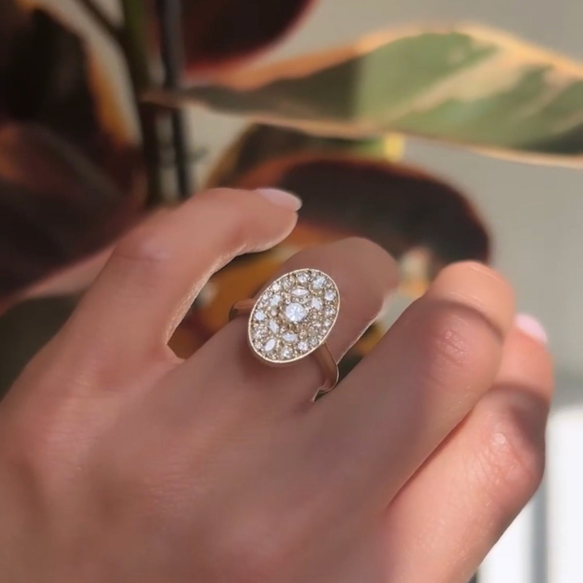 Oval Shape Diamond Mosaic Proposal Ring - Evara Jewelry LLC