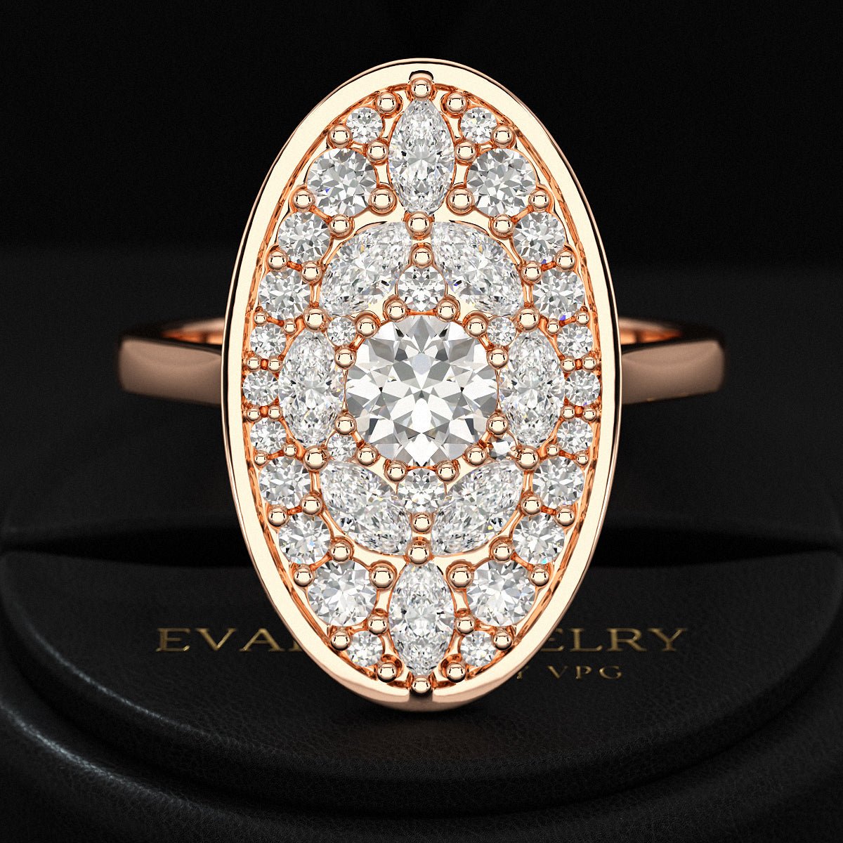 Oval Shape Diamond Mosaic Proposal Ring - Evara Jewelry LLC