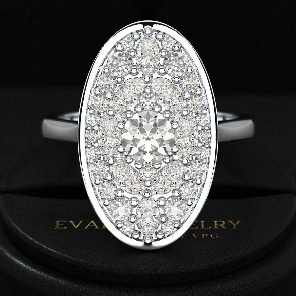 Oval Shape Diamond Mosaic Proposal Ring - Evara Jewelry LLC