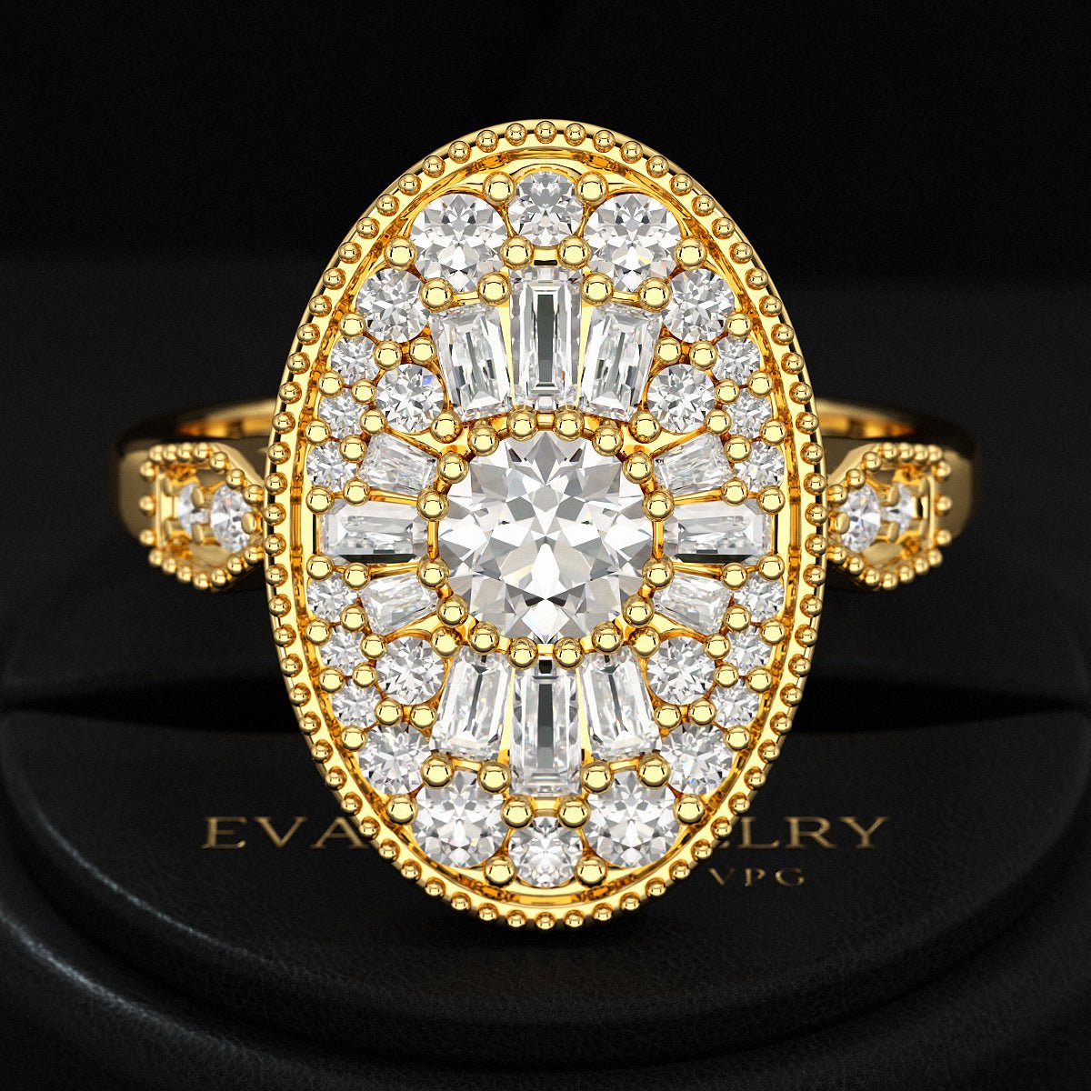 Oval Vintage Diamond Mosaic Ring - Evara Jewelry LLC