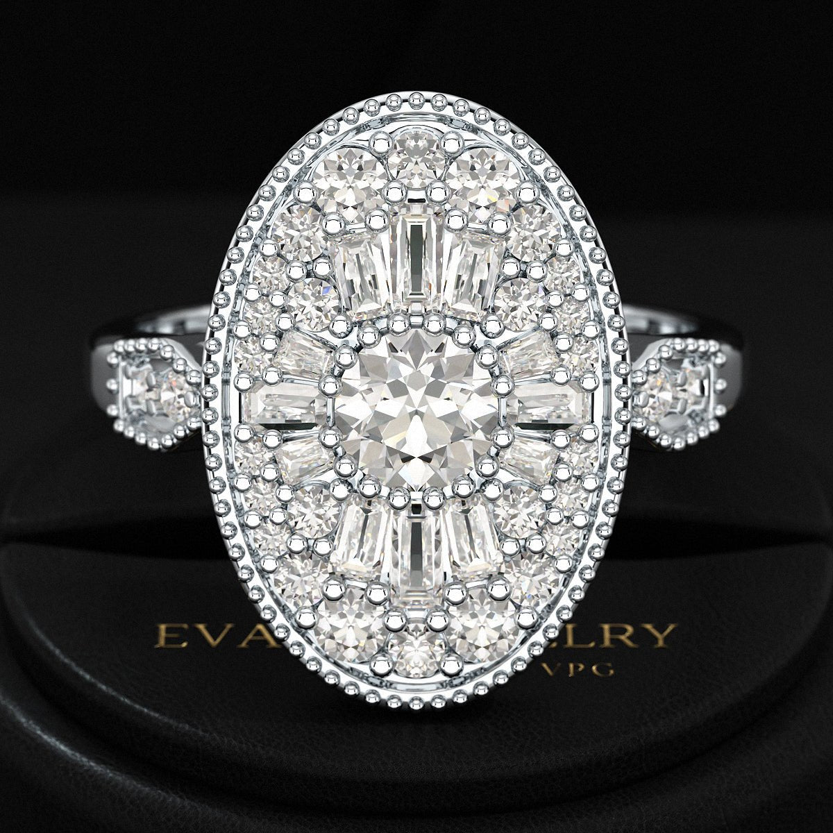 Oval Vintage Diamond Mosaic Ring - Evara Jewelry LLC