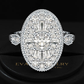 Oval Vintage Diamond Mosaic Ring - Evara Jewelry LLC