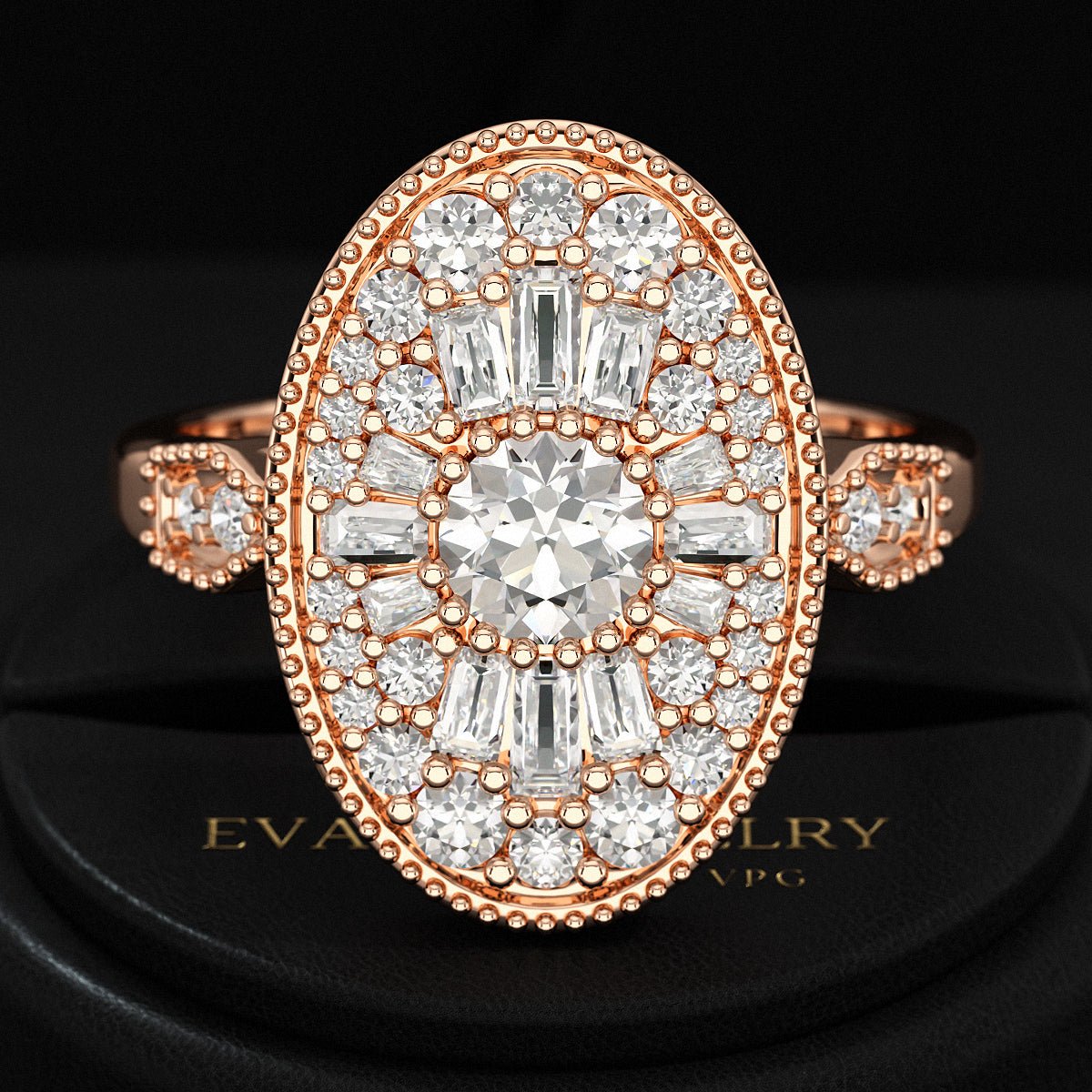 Oval Vintage Diamond Mosaic Ring - Evara Jewelry LLC