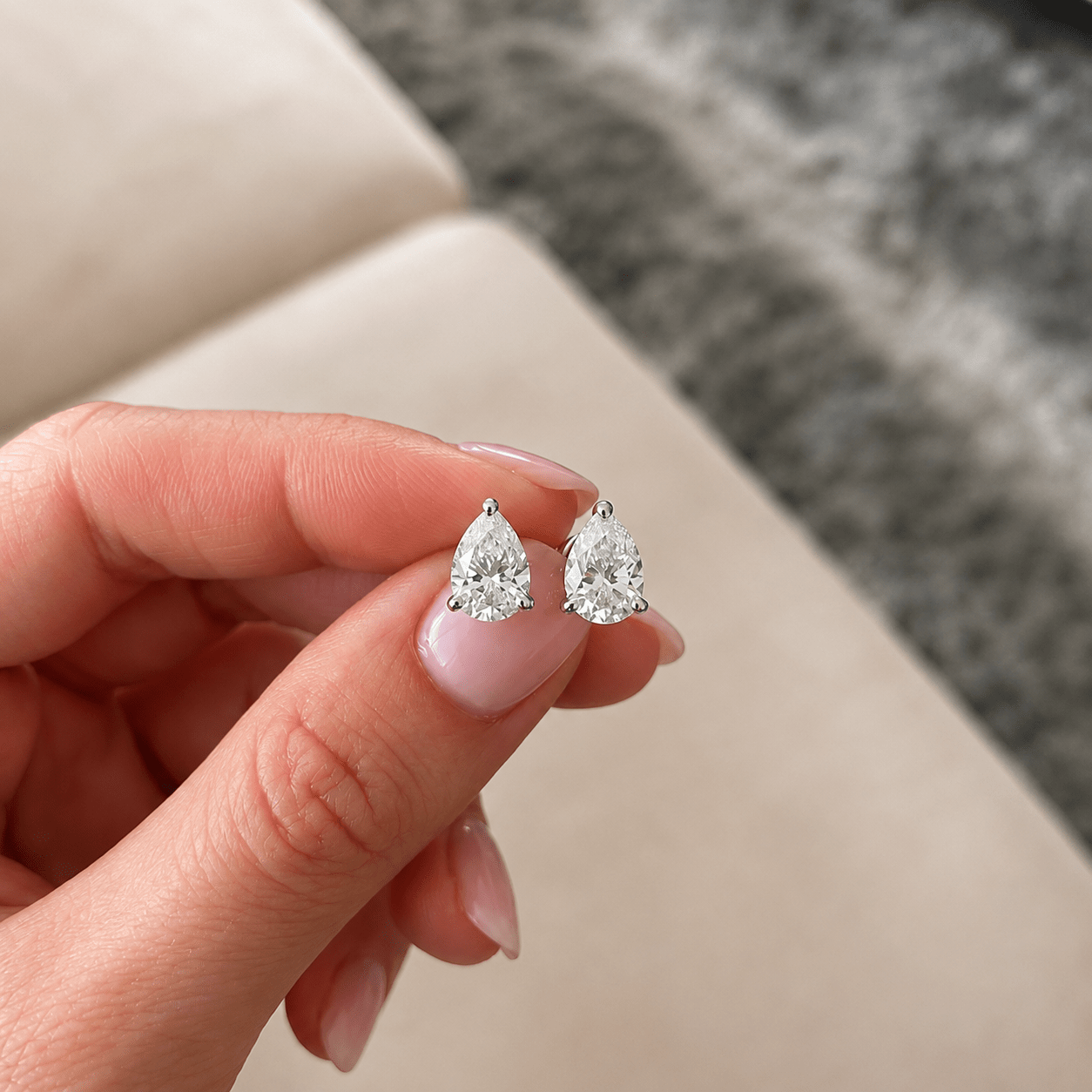 Pear Cut Lab Grown Diamond Stud Earrings: Solitaire Studs, Statement Earrings - Evara Jewelry LLC