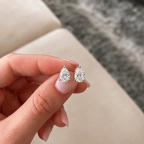 Pear Cut Lab Grown Diamond Stud Earrings: Solitaire Studs, Statement Earrings - Evara Jewelry LLC