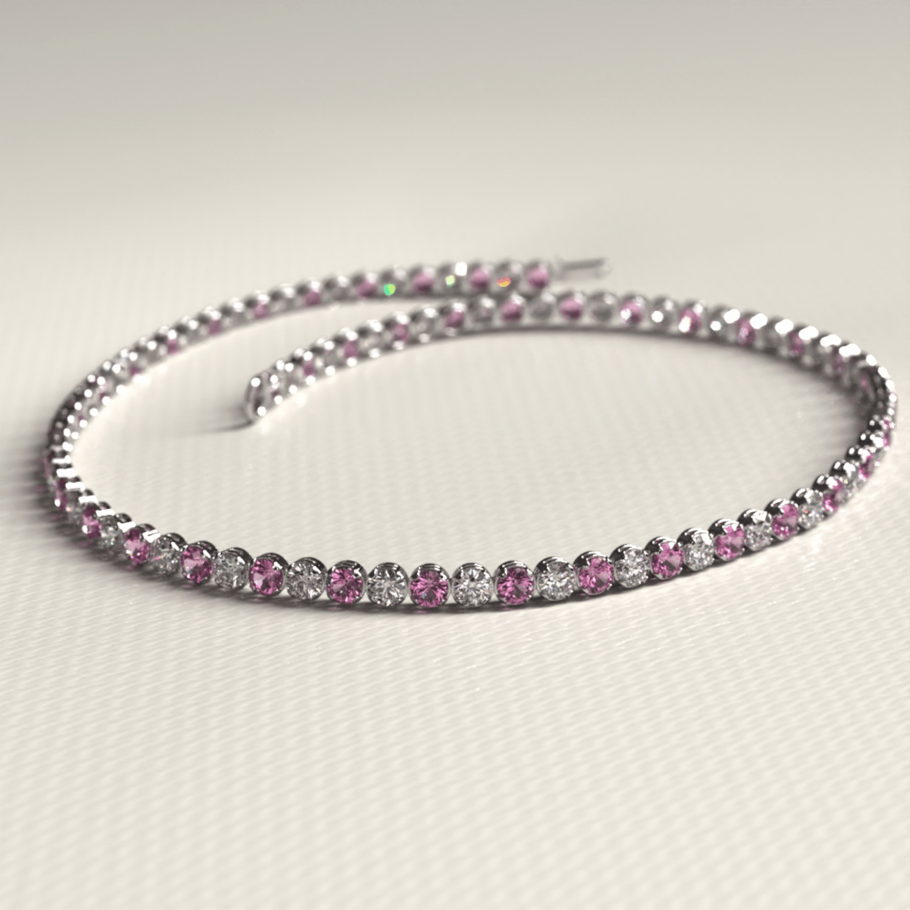 Pink Sapphire & Diamond Alternate Tennis Bracelet in 14K/18K White Gold - Evara Jewelry LLC